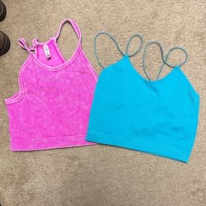 Zenana Outfitters Pink and Blue Ribbed Crop Top